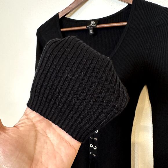 DEREK HEART Lace Up Rib Knit Bodycon Dress Size M Goth Edgy Moto Biker Grunge - Picture 3 of 11